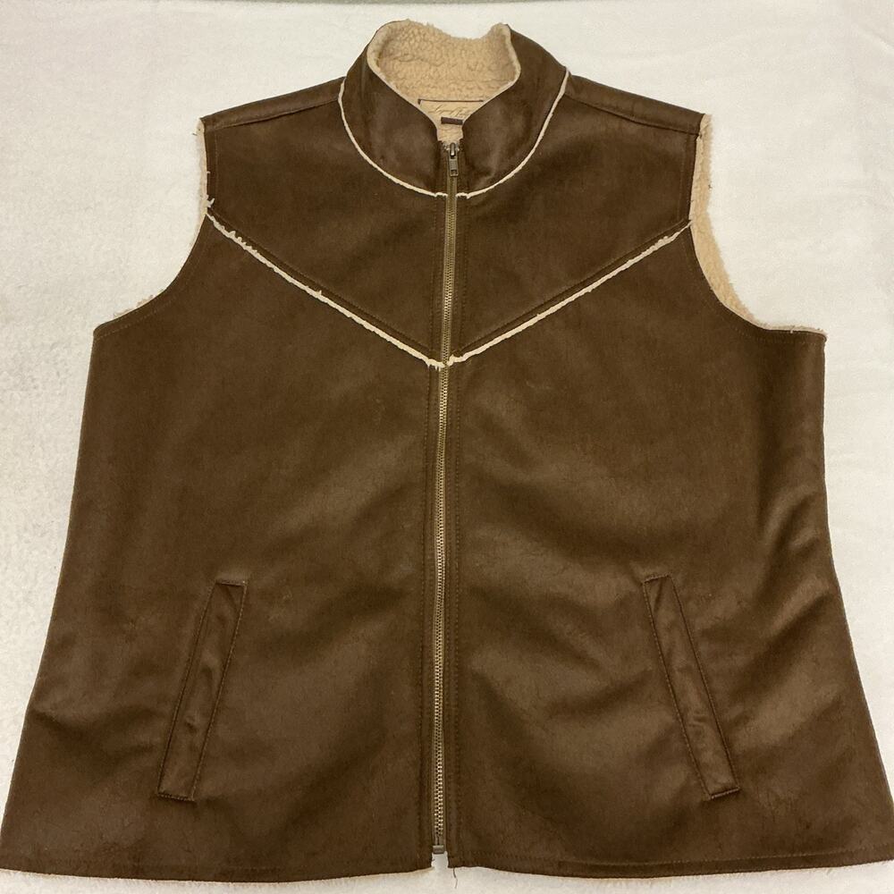 Women's Brown Legacy Falls Fleece Vest Size XL Full Zip Pockets Sleeveless 3028